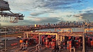 Beautiful View At Melbourne City From Victoria International Container Terminal During Sunset.