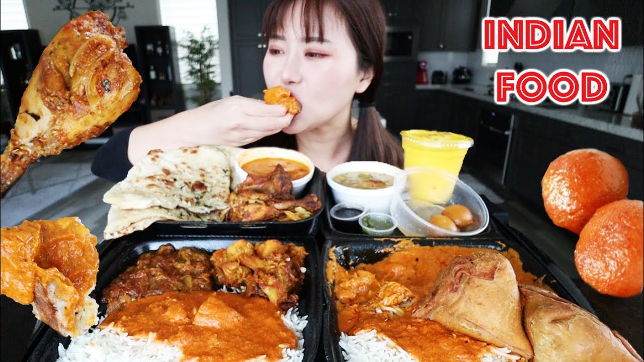 INDIAN FOOD MUKBANG 먹방 EATING WITH HANDS (Tandoori Chicken & Tikka Masala, Gulab Jamun, Mango Lassi)