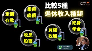 【長者生活津貼2024】比較5種退休收入，邊一種最靠得住？定期存款、銀債綠債、收息股票、買樓收租、終期年金大比拼丨前社署長生津職員黃櫟榮祝願大家慧眼惜金，從確定性、穩定性、持續性上正確認知退休收入