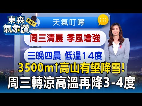 準備迎接冬天到來「3500m↑高山」有望降雪！周三明顯轉涼「中南部高溫再降3-4度」！【東森氣象讚】