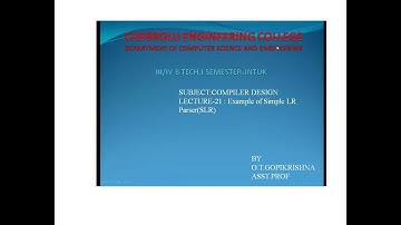JNTUK IIICSE COMPILER DESIGN LEC21 Example of Simple LR ParsingSLR Part 1