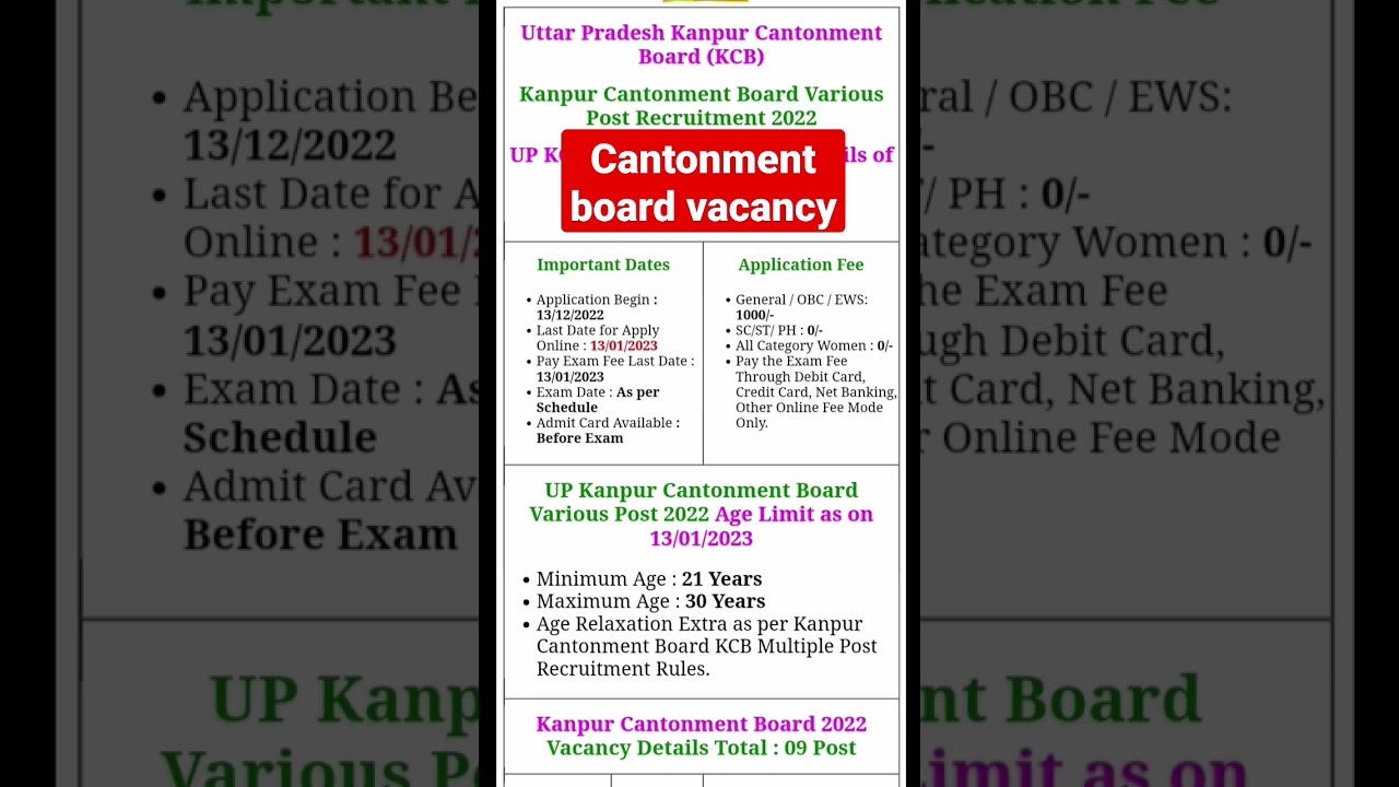 cantonment board vacancy 2023 