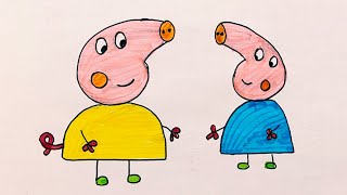 Learn how to draw Two Peppa pig easy step by step,and colouring.