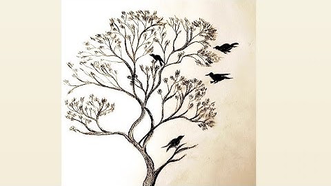 Minimalist Ink Tree Drawing with Birds | Peaceful Nature Art Sketch | Calm & Aesthetic Line Art