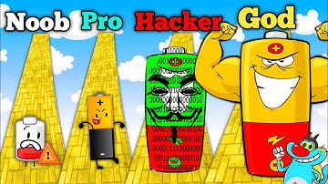 Noob Vs Pro Vs Hacker Vs God In Battery Run With Oggy, Jack, Bob And Cockroach