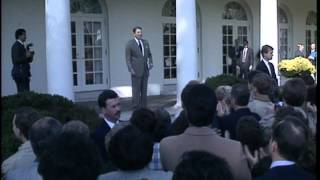 President Ronald Reagan Celebrates 1988 Bush Win with WH Staff in the Rose Garden