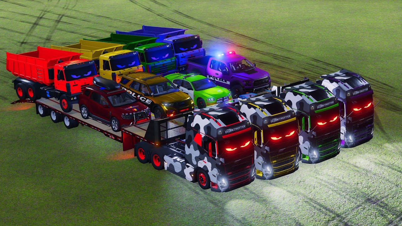 Epic Haul with Big Trucks! Police Cars, Helicopter, Ambulance & Tank | FS22 #10