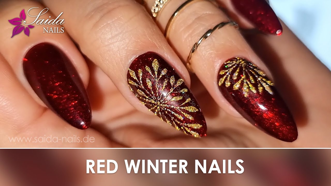 Weihnachts Nagel Rot Gold Glitzer