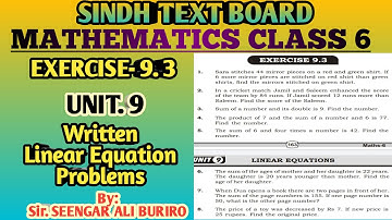 Written Problems of Linear Equations | Linear Equations problems | Exercise 9.3 Math class 6