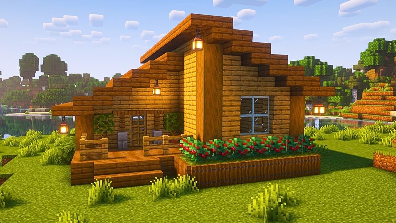 How to Build a Simple Oak & Spruce Starter House in Minecraft - YouTube