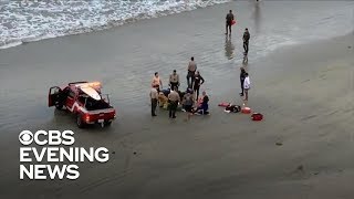A teenage boy was airlifted off beach in southern california after he
attacked by shark. it happened at beacon's encinitas. carter evans
rep...