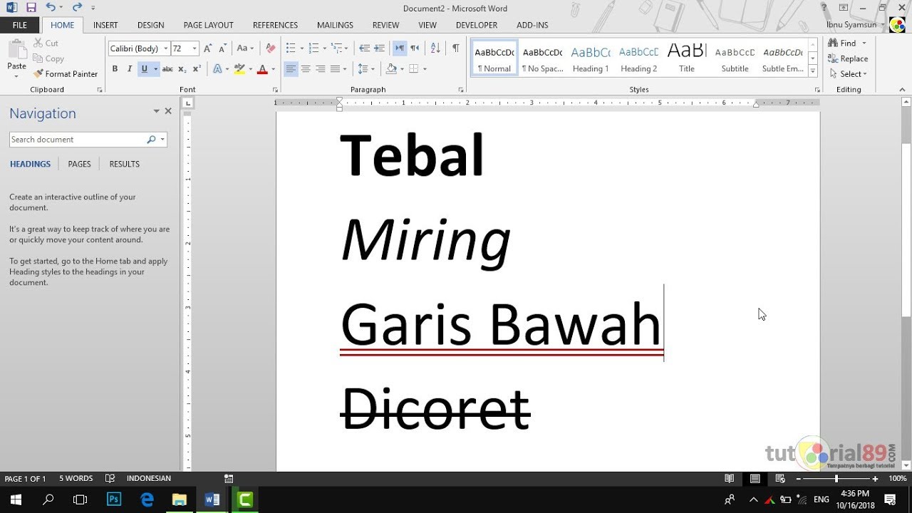 cara membuat tulisan bold, italik, underline, strikethrough di word