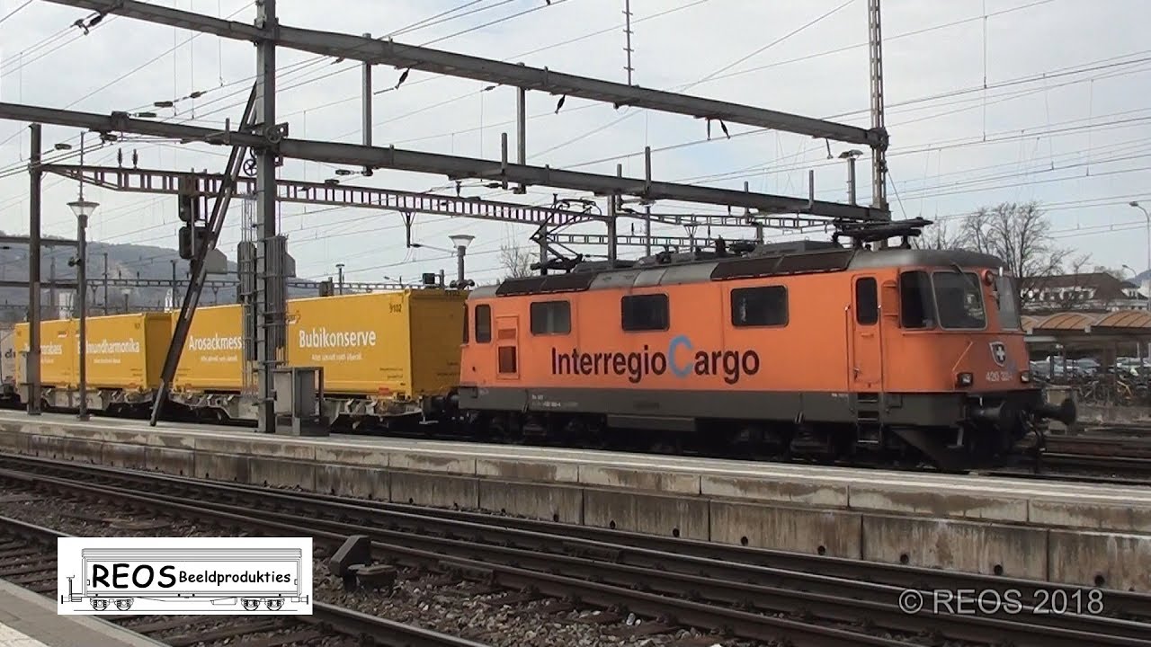 2018-04 [HD] Bahnhof Olten on the platform 2 of 3, Inter. Cargo, Re 6/6 nose job, Twindexx...