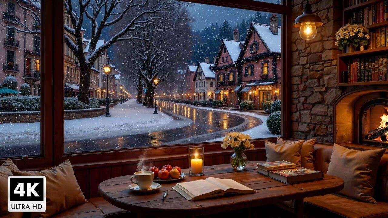 Beautiful Winter Jazz Music to Reduce Stress ~ Cozy Cafe and Fireplace Atmosphere for Relax & Study