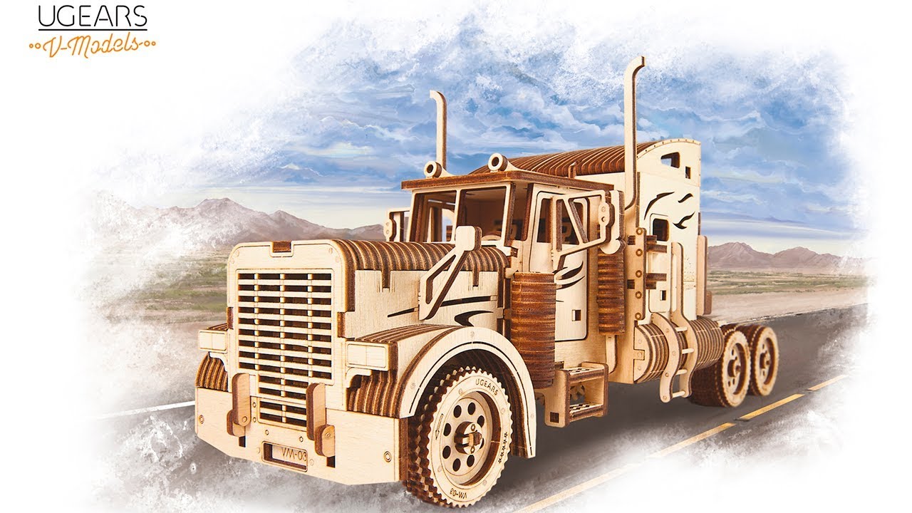 Ugears Holz Modellbau Heavy Truck LKW mit Trailer Anhänger Set 