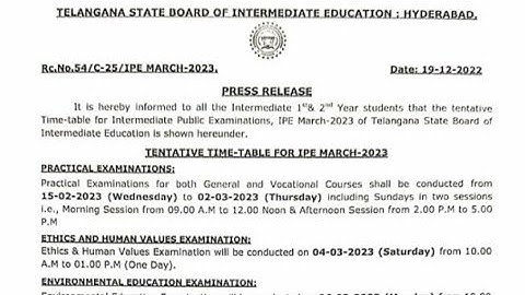 Ts Inter mediate final exam Timetable Released by lPE
