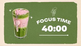 🌸 Study with Me | Strawberry Cream Matcha Latte 🍵 | 40/10 Timer | Chill Lo-fi |4 Hour Focus Session