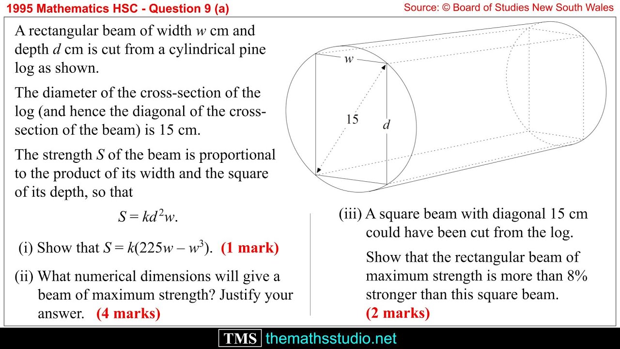 1995 Maths 2u HSC Q9a Solve applications of optimisation problem using differential calculus