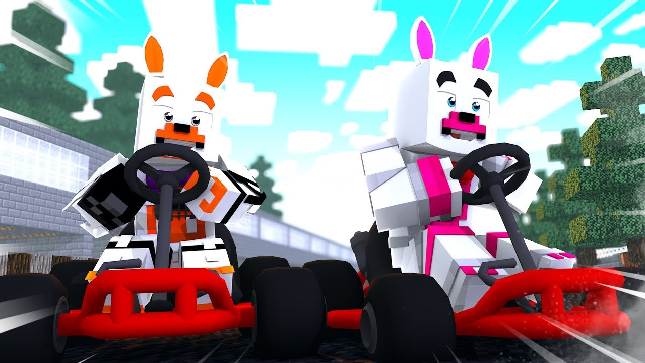 Funtime Foxy And Lolbit Race In Turbo Kart Racers (Minecraft Fnaf Roleplay Adventure) fnaf minecraft map download