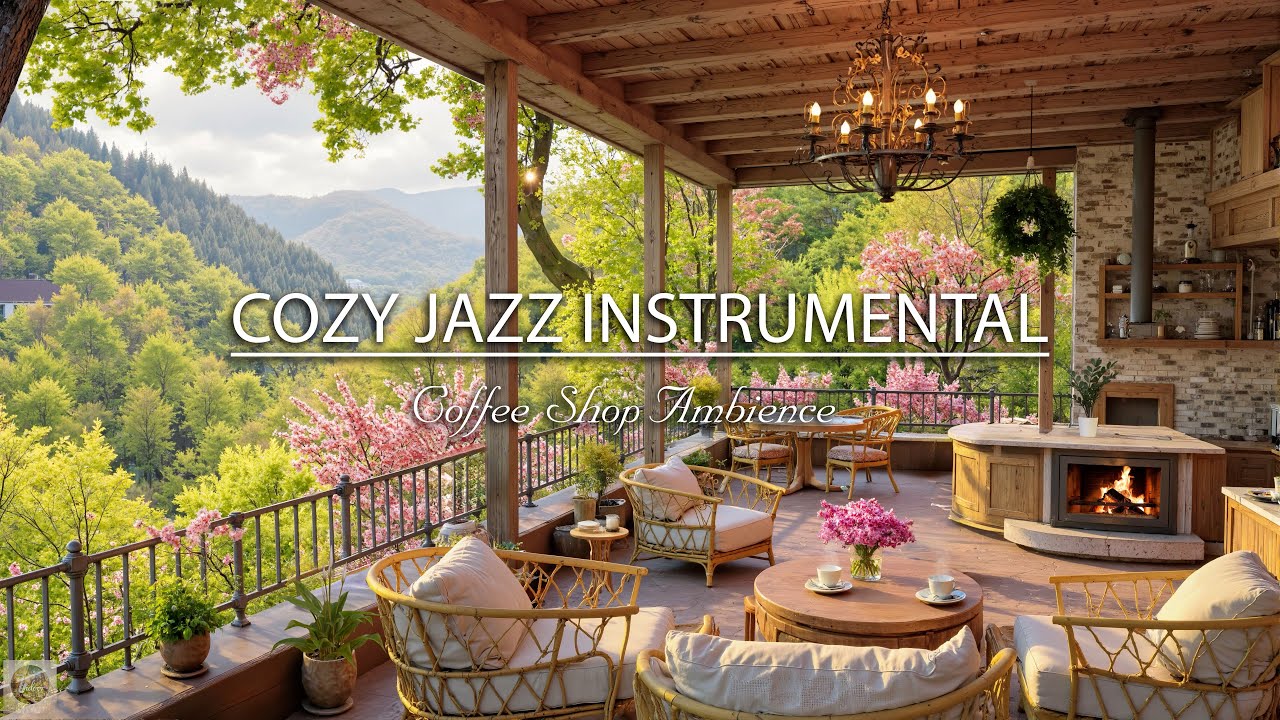 Warm Spring Coffee Shop Ambience with Cozy Jazz Instrumental Music for Studying, Working & Relaxing