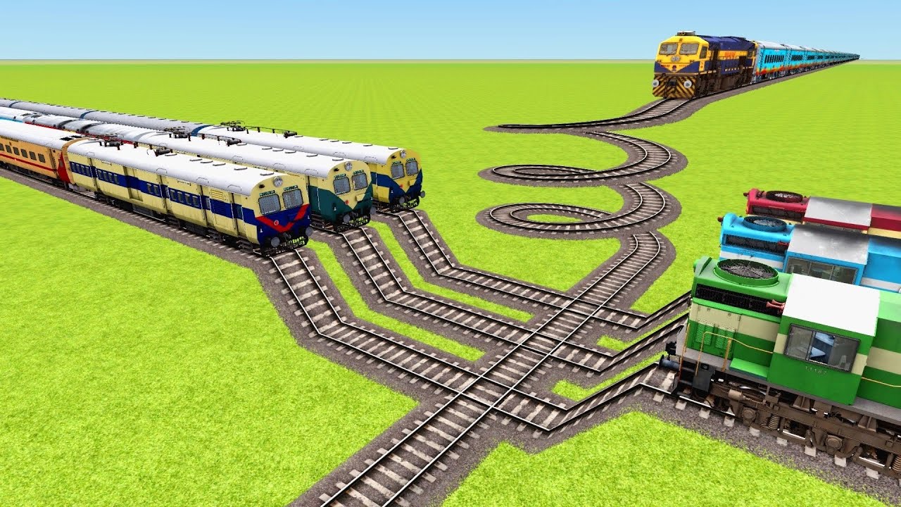 SEVEN TRAINS VS IMPOSSIBLE LONGEST SPRING TURNS EACH OTHER CROSSING ▶️ Train Simulator | CrazyRails