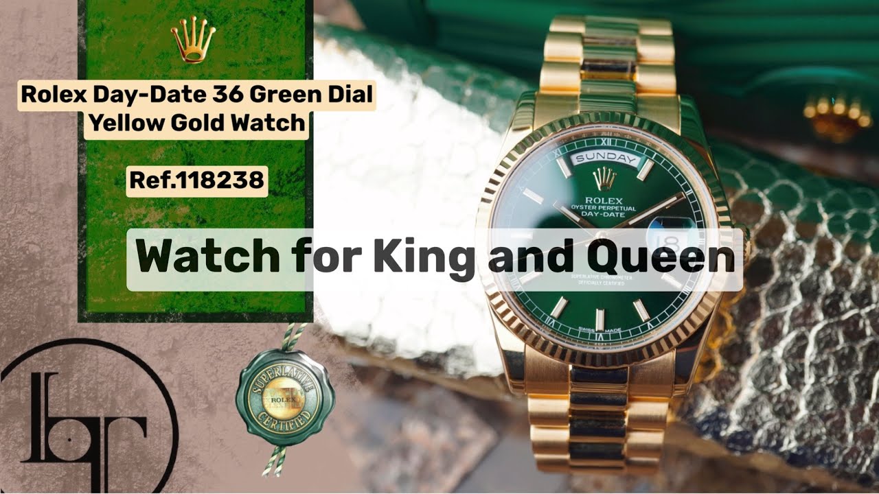 Rolex 118238 Day-Date Green Dial Fluted Bezel Yellow Gold President Bracelet 36 mm Watch