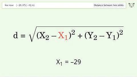 Find the distance between two points p1 (-29,87) and p2 (-82,6): Step-by-Step Video Solution