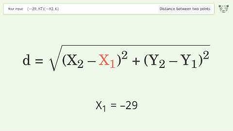 Find the distance between two points p1 (-29,87) and p2 (-82,6): Step-by-Step Video Solution