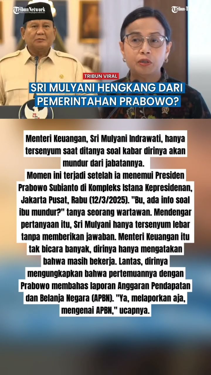 Sri Mulyani Senyum Setelah Ketemu Presiden Prabowo, Jawab soal Mundur dari Menkeu