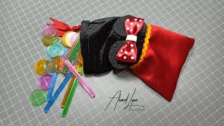 Minnie mouse drawstring pouch 💖🎀🪡 كيس من بقايا القماش لجمع الخشيبات و القريصات