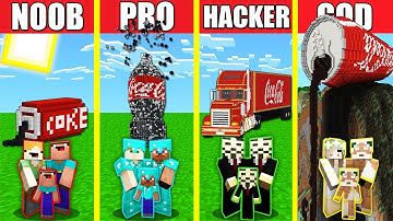 Minecraft Battle: COCA COLA HOUSE BUILD CHALLENGE - NOOB vs PRO vs HACKER vs GOD / Animation TRUCK