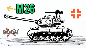 วาดรูปรถถัง m26 Pershing | How to draw a tank