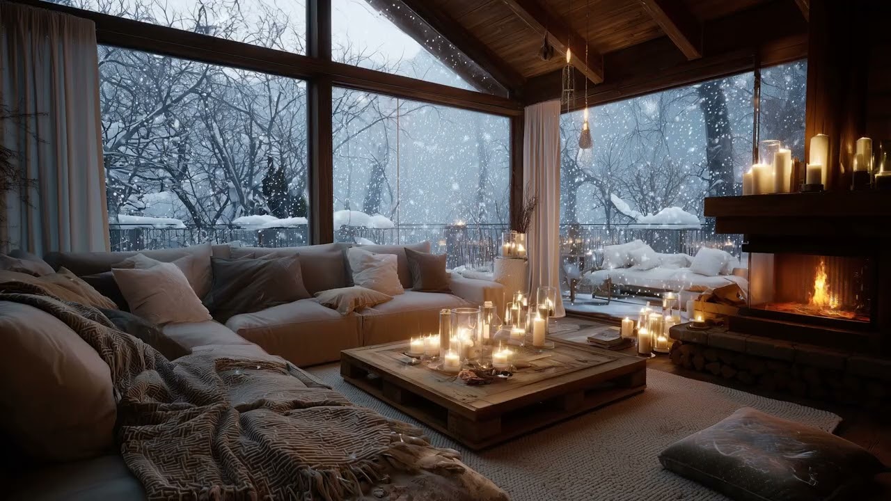 (No Ads) Gentle Cozy Morning Piano with Fireplace Ambience for Calm Start