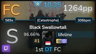 🔴 10.3⭐ lifeline | UROBOROS - Black Swallowtail [Catastrophe] +HDDT 96.66% FC #1 | 1264pp - osu!