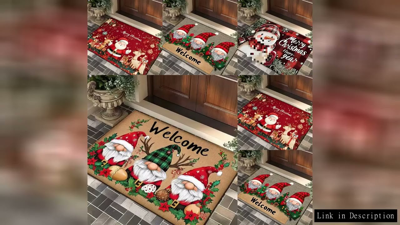 Christmas Holiday Doormat Featuring Santa Claus Elf Snowman Pattern NonSlip Front DoorMat for Living