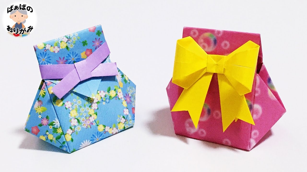折り紙の 袋 かわいい巾着の形 Origami Paper Bag 音声解説あり ばぁばの折り紙 Youtube