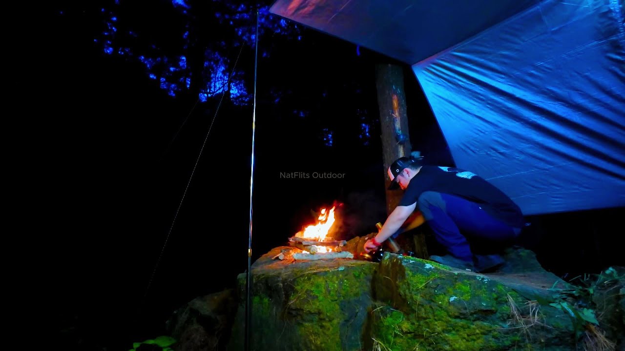 SOLO CAMPING – No Tent, Just a Tarp Shelter in the Wild - YouTube