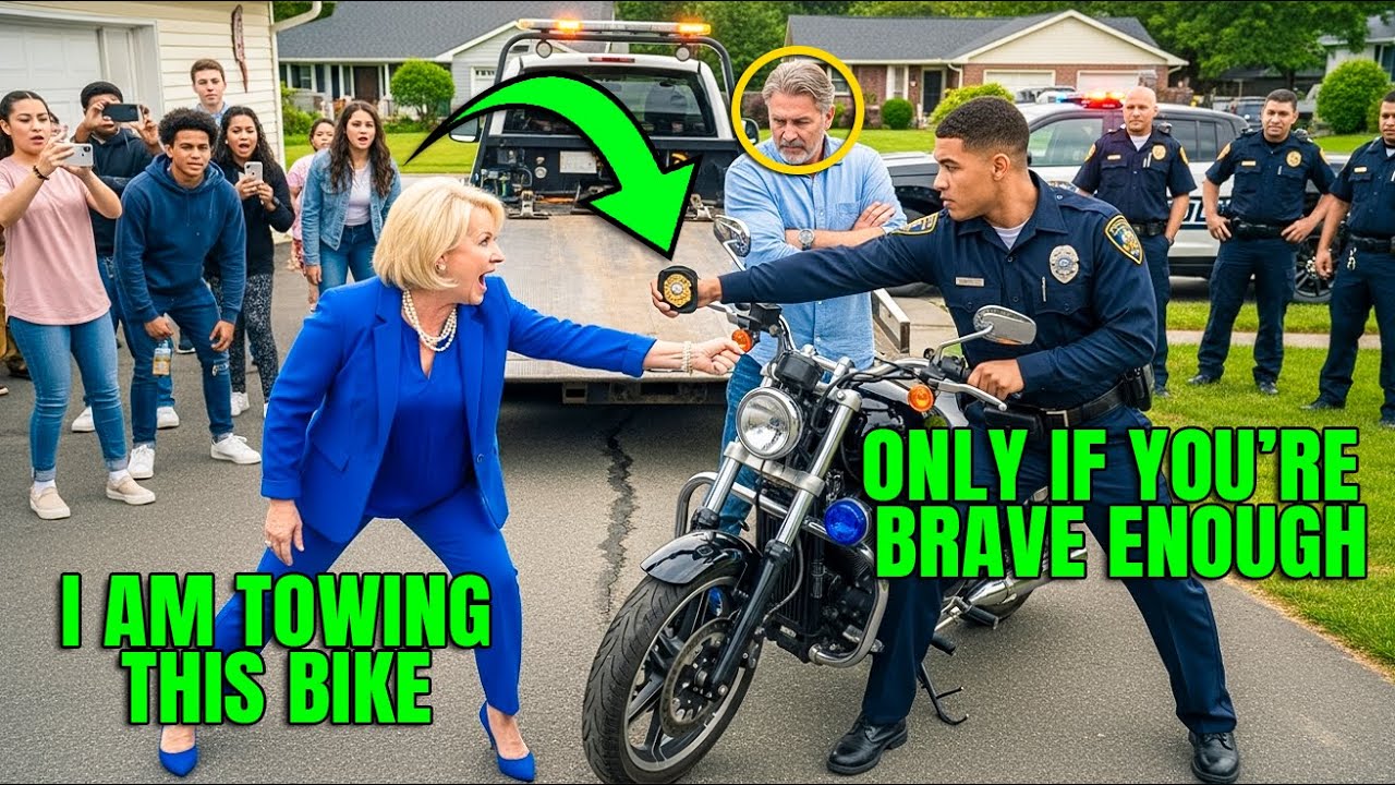 HOA Karen Tried to Tow My Son’s Motorcycle — She Froze When He Flashed His Police Badge