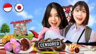 24 JAM AJAK @kellykorea MAKAN JAJANAN KHAS INDONESIA !! SAMBIL PAKE SERAGAM SD ?!