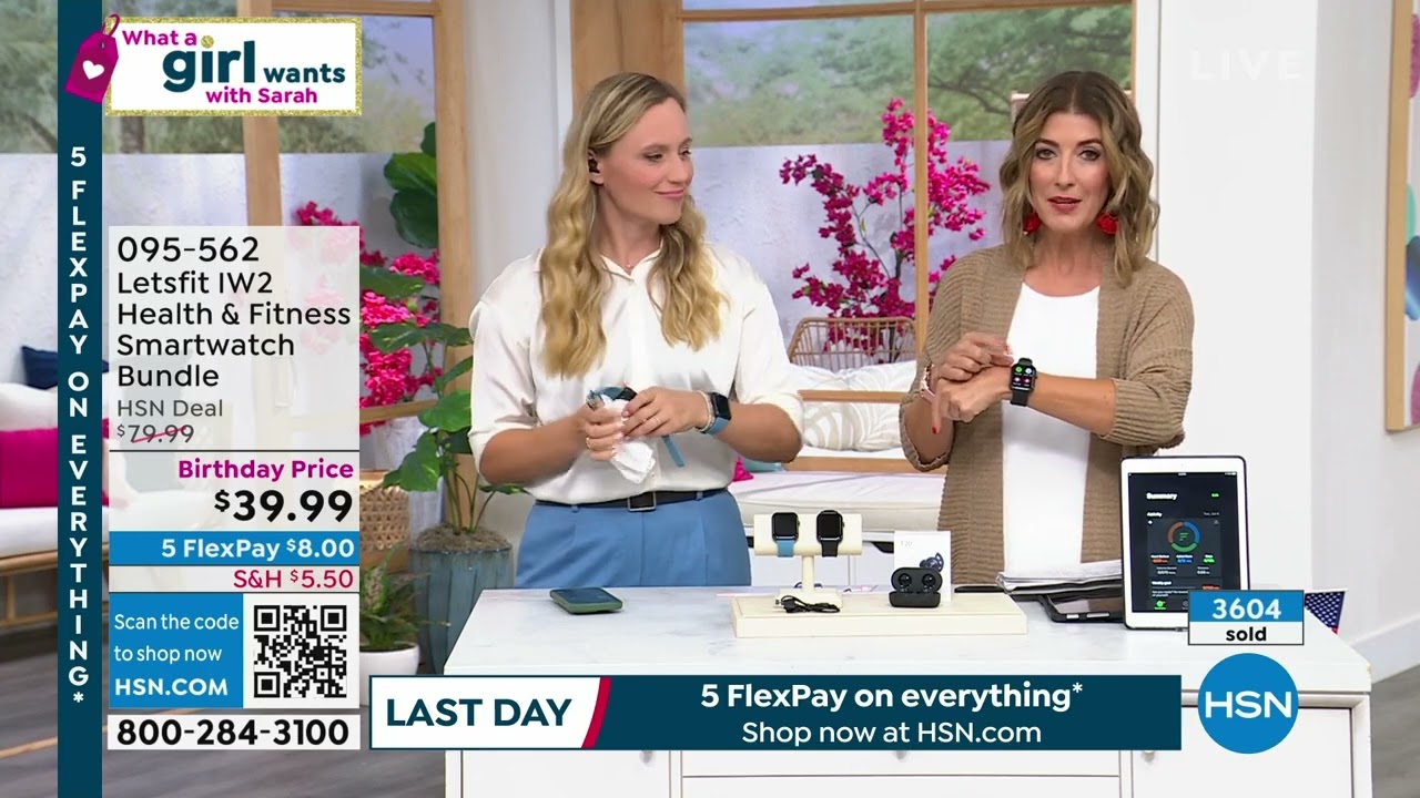 Letsfit IW2 Health   Fitness Black Smartwatch Bundle w/E...