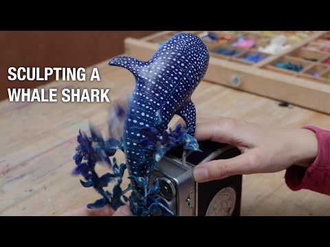 Whale Shark Sculpture "Entanglement" with "Buried in Blue" by Amarante