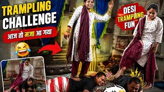 Public Demand Trampling Challenge 😱 | Desi Wife vs Husband 😂 | Funny Challenge | Sandeep Prank Wife