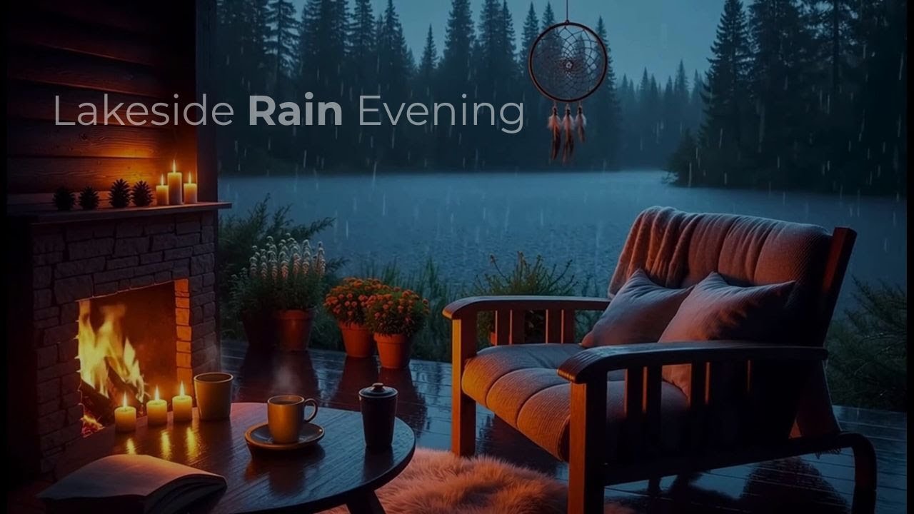 Cozy Rain Evening on a Lake Porch 🔥 Fireplace Ambience & Gentle Rain ...