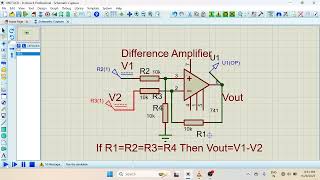 Difference Amplifier using OPAmp 741 ic in Proteus#shortsvideo #shortvideo #shorts #shortvideos