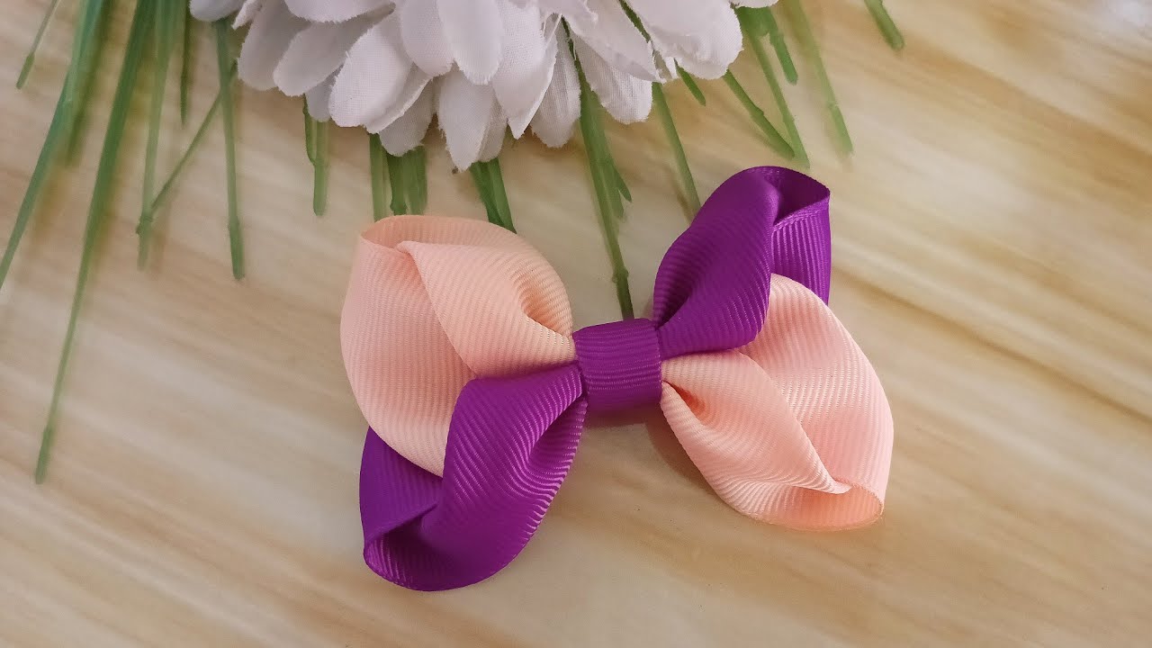 TUTORIAL HOW TO MAKE EASY BOW USING TWO COLOUR OF RIBBON 🎀 DIY RIBBON