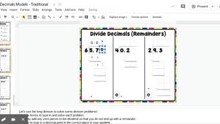 Dividing Decimals Models - Traditional - Google Slides