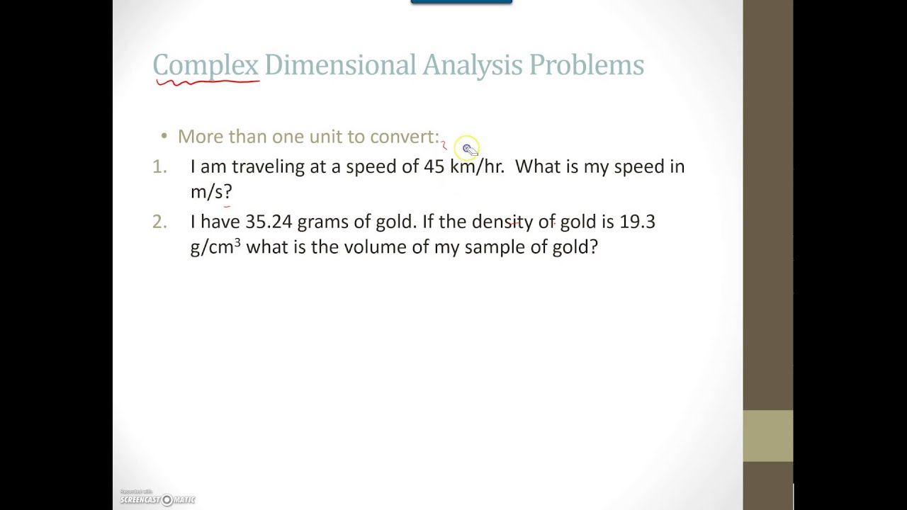 Chem Unit 1, Lecture 5: Complex dimensional analysis - YouTube