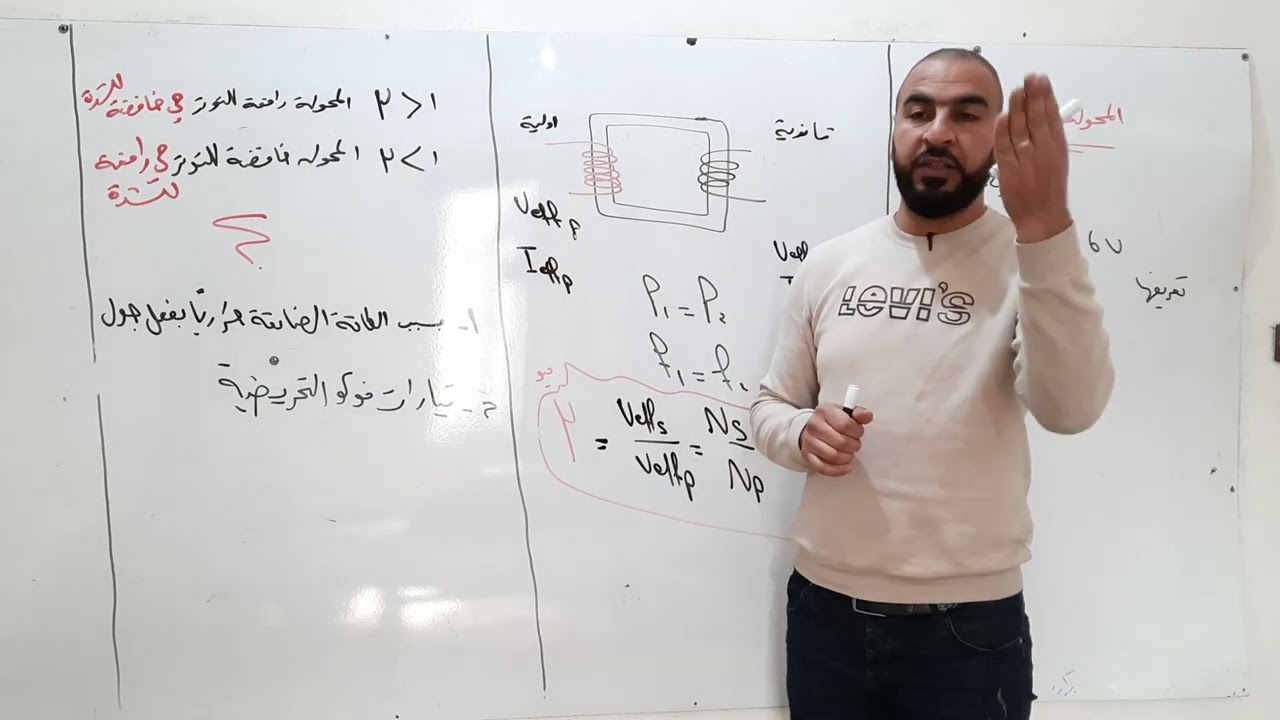 الدرس السادس المحولة الكهربائية شرح الدرس كامل موسى الأحمد