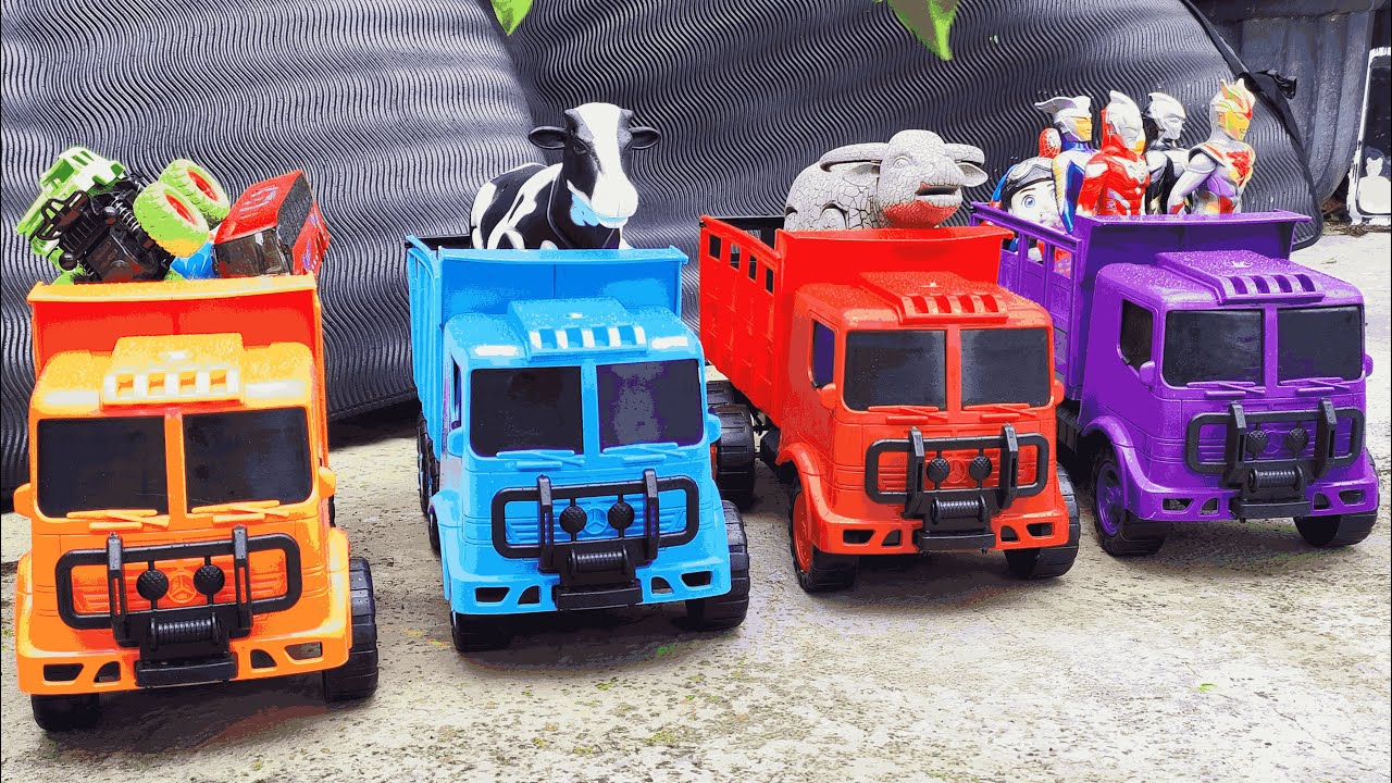 Mainan mobil mobilan, truk warna warni angkut sapi, ultraman, spiderman ...