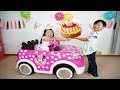 Surprise Happy Birthday Party and New Car Minnie mouse Ride-On Toy
